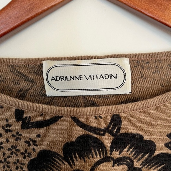 Adrienne Vittadini Tan Black Floral Knit Sweater Size Large - Picture 4 of 5